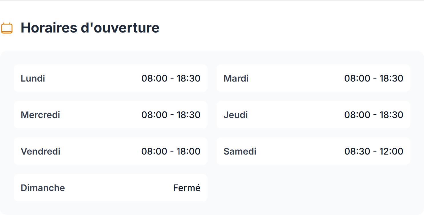 Zoom sur les horaires d'ouverture hebdomadaires de l'artisan